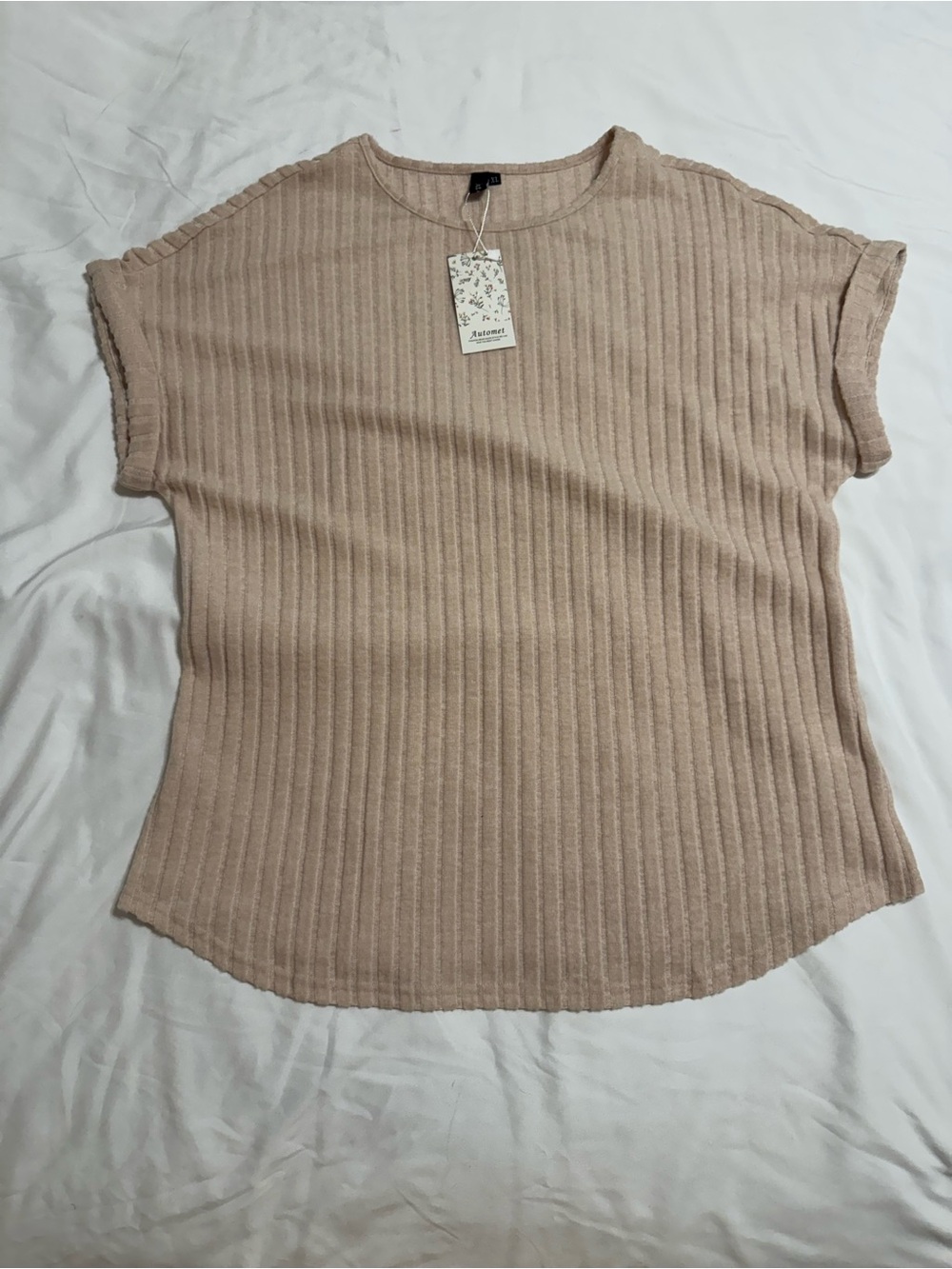 Ribbed Short Sleeve Tee in Light Beige